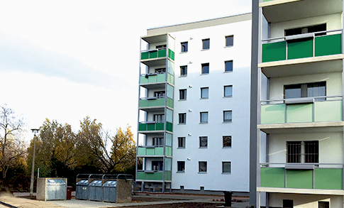 Magdeburg, Olvenstedter Scheid, Modernisierung und Komplettsanierung unter bewohnten Bedingungen, zwei Bauphasen, MACON BAU GmbH Magdeburg