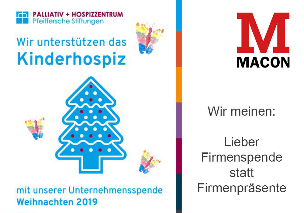 Firmenspende Kinderhospiz der Pfeifferschen Stiftungen, Weihnachten 2019, MACON BAU GmbH Magdeburg