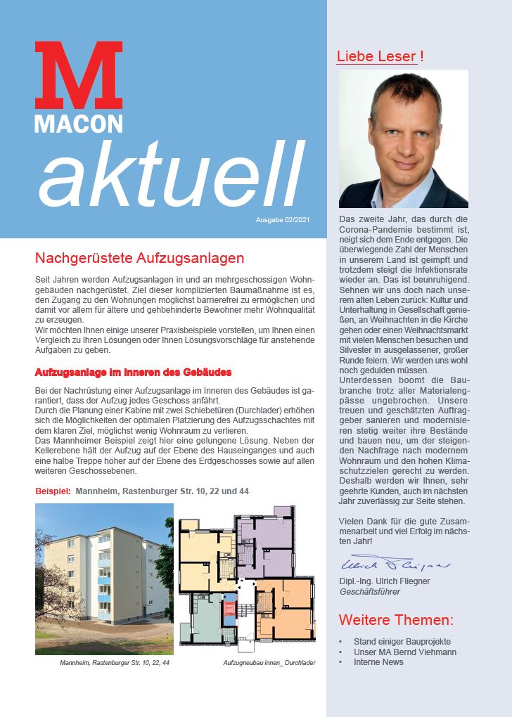 Zeitschrift MACON aktuell - Zeitschrift der MACON BAU GmbH Magdeburg