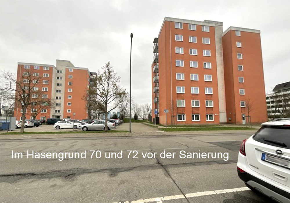 Hochhäuser in Rüsselsheim, am Hasengrund - vor der Sanierung, energetische Sanierung durch die MACON BAU GmbH Magdeburg