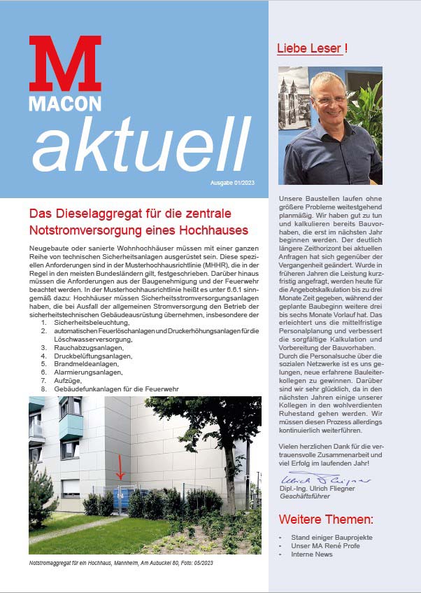 Deckblatt Firmenzeitung der MACON BAU GmbH Magdeburg - 01/2023