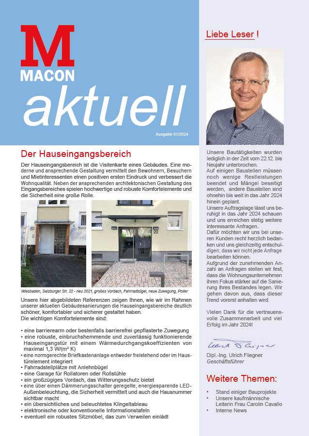MACON aktuell 01/2024 - Zeitung der MACON BAU GmbH Magdeburg