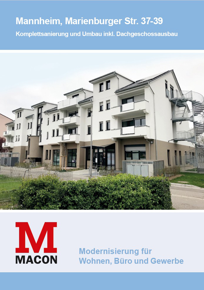 Ref.blatt_Screen_MH_MarienburgerStr_RGB72 Deckblatt mit saniertem 3-geschossigen Wohn-Geschäftshaus in Mannheim, Marienburger Sr. 37-39, saniert durch die MACON BAU GmbH Magdeburg als HOAI-Auftrag
